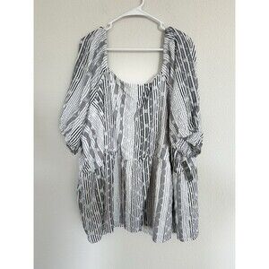 NWT Lane Bryant  Peplum Top Black White Stripe Eyelet Short Sleeve Size 28